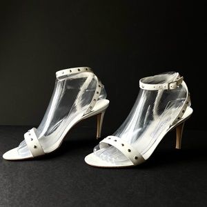 Manolo Blahnik white silver studded sandals heels 37.5